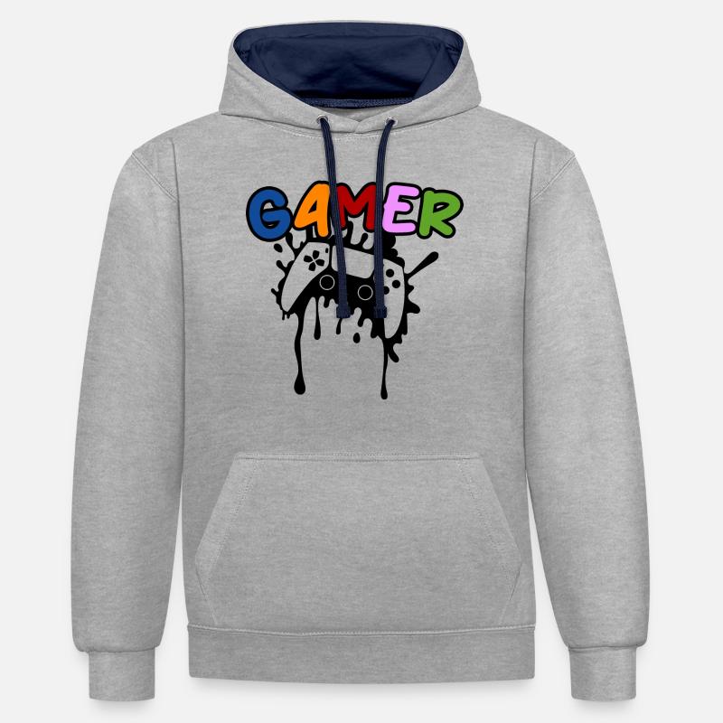 Gaming Console Game - Sweat à capuche contrasté - gris chiné/bleu marine