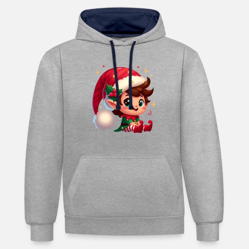 lutin 4 - Sweat à capuche contrasté - gris chiné/bleu marine