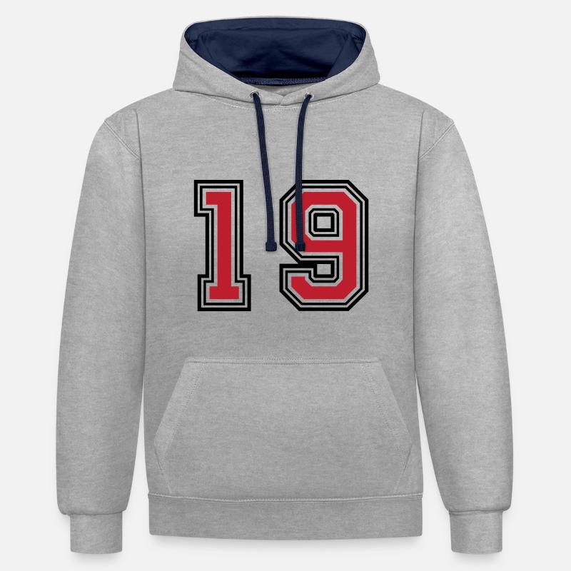 19 symboles numériques - Sweat à capuche contrasté - gris chiné/bleu marine