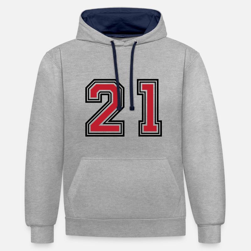 21 Symbole numérique - Sweat à capuche contrasté - gris chiné/bleu marine