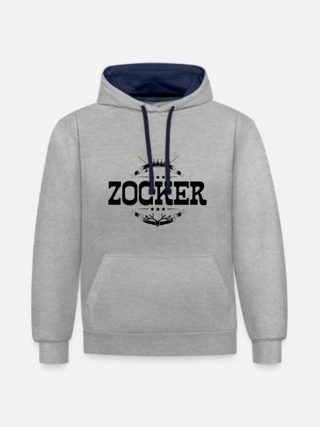 Zocker Gamer - Kontrast-Hoodie - Grau meliert/Navy