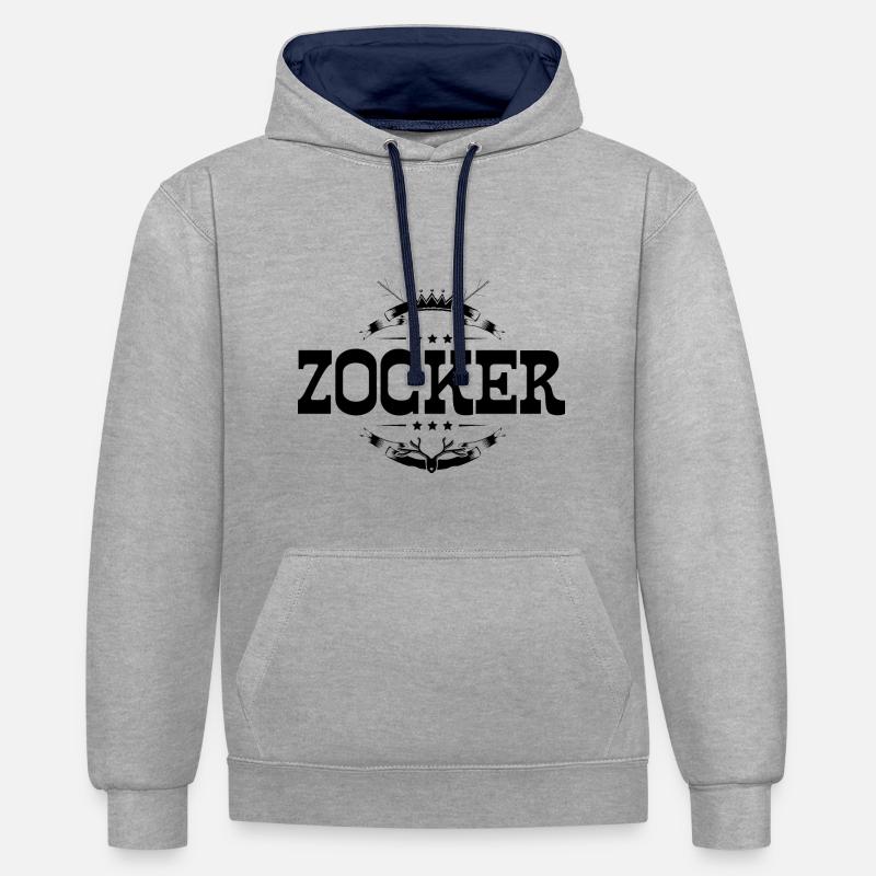 Zocker Gamer - Kontrast-Hoodie - Grau meliert/Navy