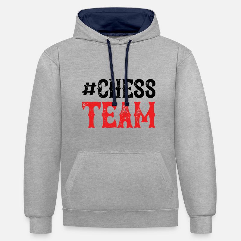 Équipe d’échecs - Sweat à capuche contrasté - gris chiné/bleu marine