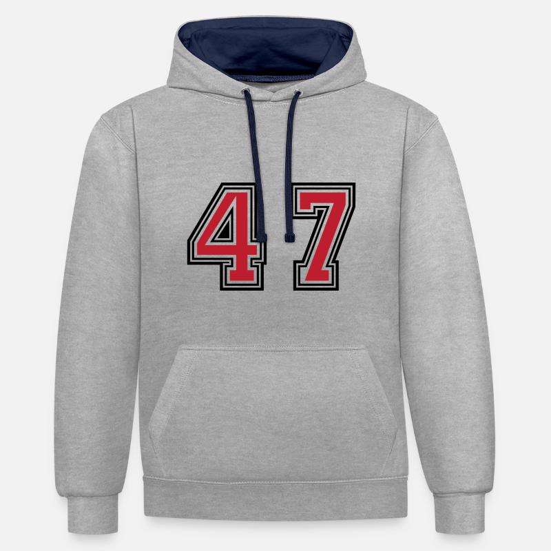 47 Symbole numérique - Sweat à capuche contrasté - gris chiné/bleu marine