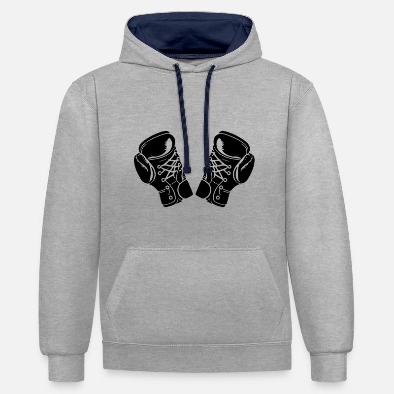 Gants de boxe Symbole Boxe - Sweat à capuche contrasté - gris chiné/bleu marine