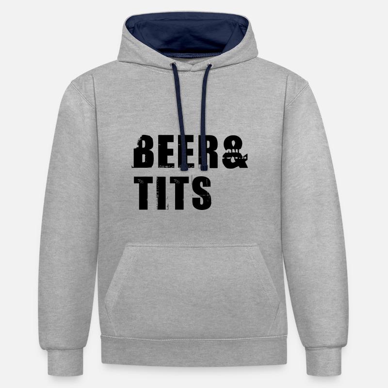 Bière et mésanges - Sweat à capuche contrasté - gris chiné/bleu marine