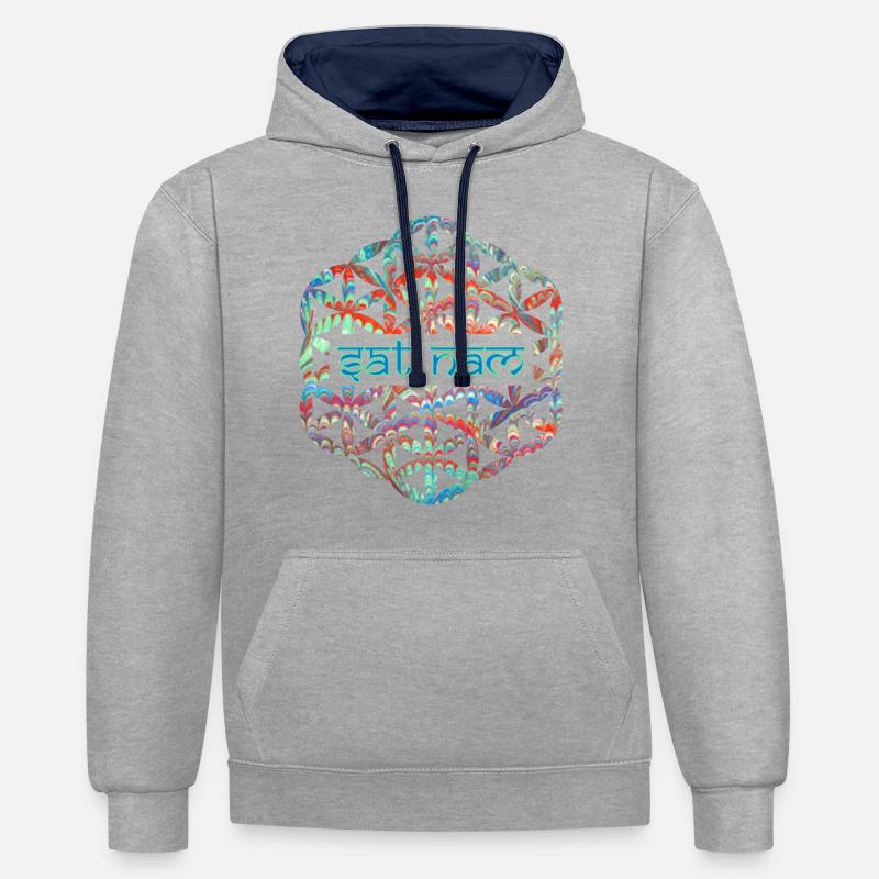 mantra dat nam e 72 - Kontrast-Hoodie - Grau meliert/Navy
