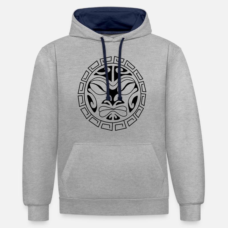 Maori visage peuple - Sweat à capuche contrasté - gris chiné/bleu marine