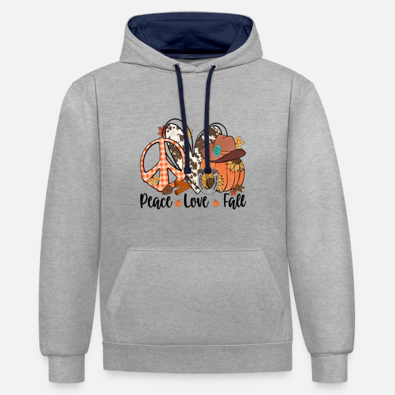Paix Amour Chute - Sweat à capuche contrasté - gris chiné/bleu marine