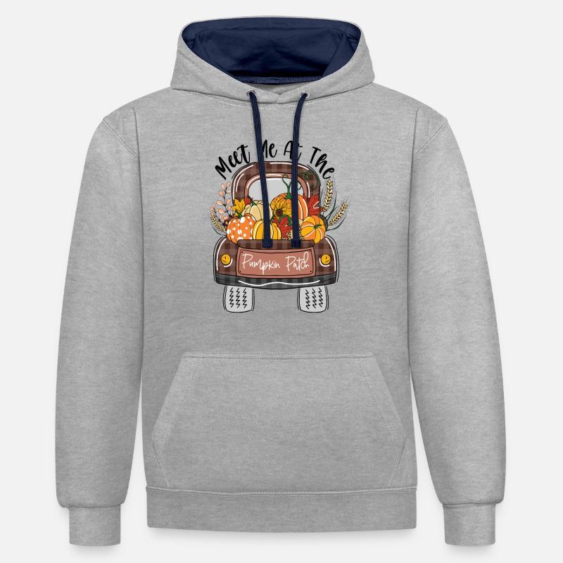 Rencontrez-moi à Pumpkin Patch - Sweat à capuche contrasté - gris chiné/bleu marine