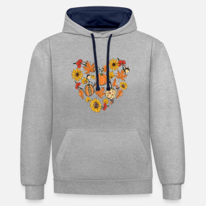 Joyeux automne à tous - Sweat à capuche contrasté - gris chiné/bleu marine