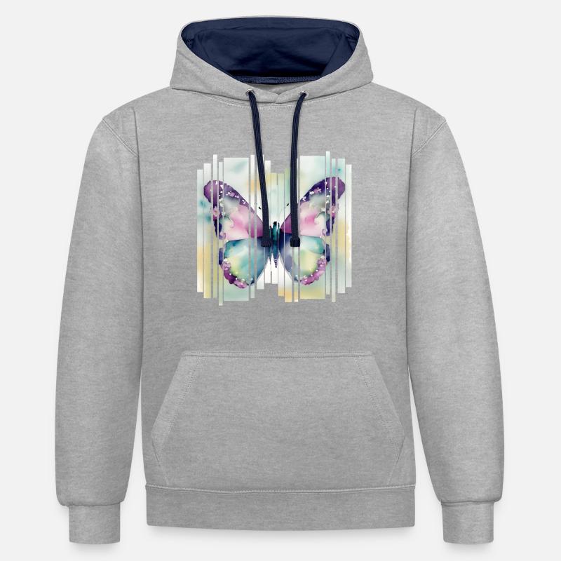 Butterflies pattern - Sweat à capuche contrasté - gris chiné/bleu marine