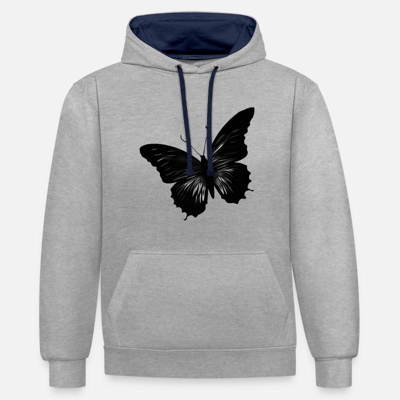 Butterflies pattern - Sweat à capuche contrasté - gris chiné/bleu marine