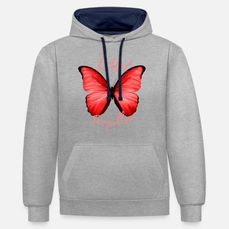 Butterflies pattern - Sweat à capuche contrasté - gris chiné/bleu marine