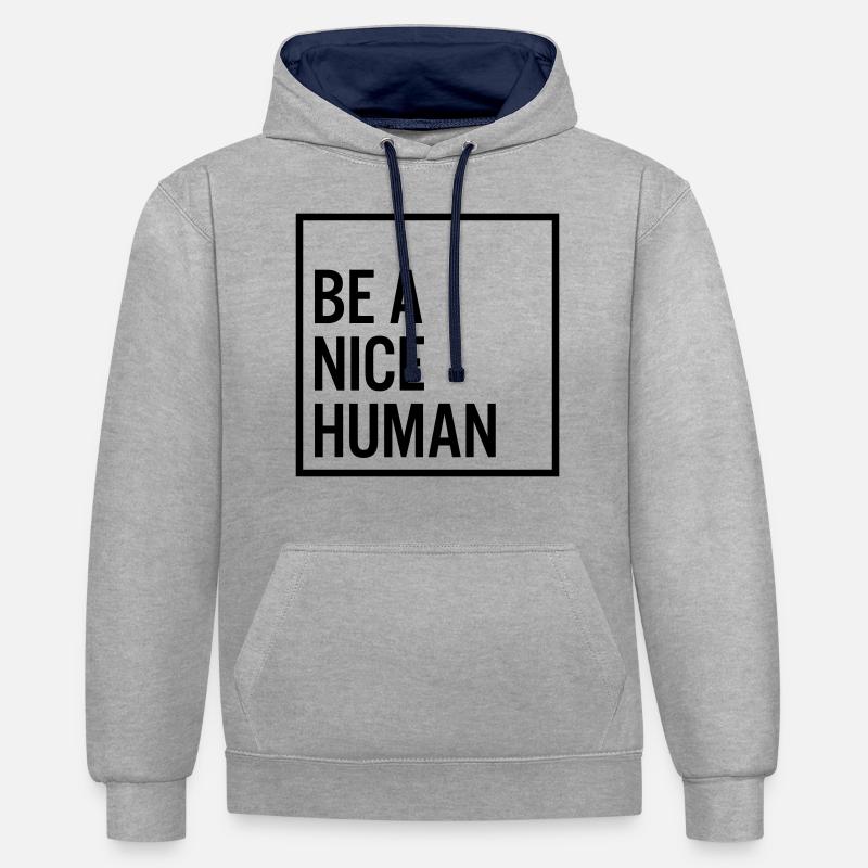 Soyez un humain gentil - Sweat à capuche contrasté - gris chiné/bleu marine