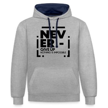 N’abandonnez jamais, rien n’est impossible - Sweat à capuche contrasté - gris chiné/bleu marine - Devant - Liana (172cm) & Jaron (178cm)
