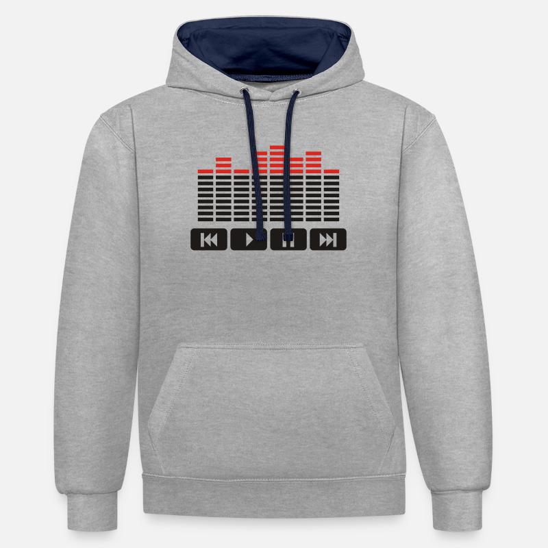 Equalizer audio player dj - Sweat à capuche contrasté - gris chiné/bleu marine