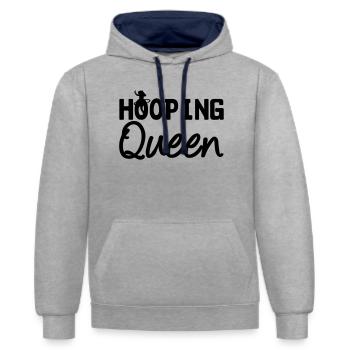 Hooping Queen Geschenk Sport Fitness - Kontrast-Hoodie - Grau meliert/Navy - Vorne - Liana (172cm) & Jaron (178cm)