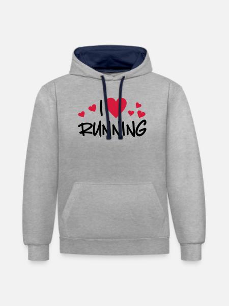 courir - Sweat à capuche contrasté - gris chiné/bleu marine