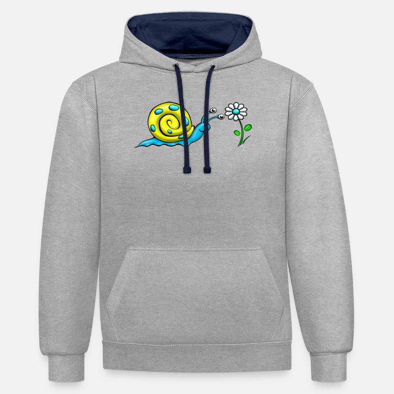 Vis avec fleur - Sweat à capuche contrasté - gris chiné/bleu marine