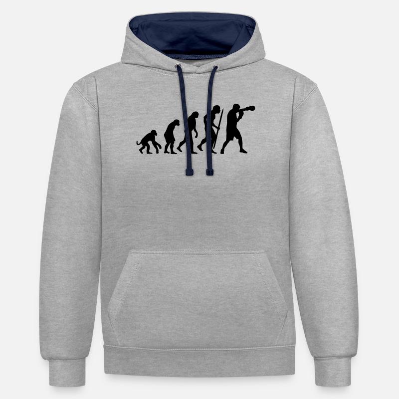 Evolution de la boxe - Sweat à capuche contrasté - gris chiné/bleu marine