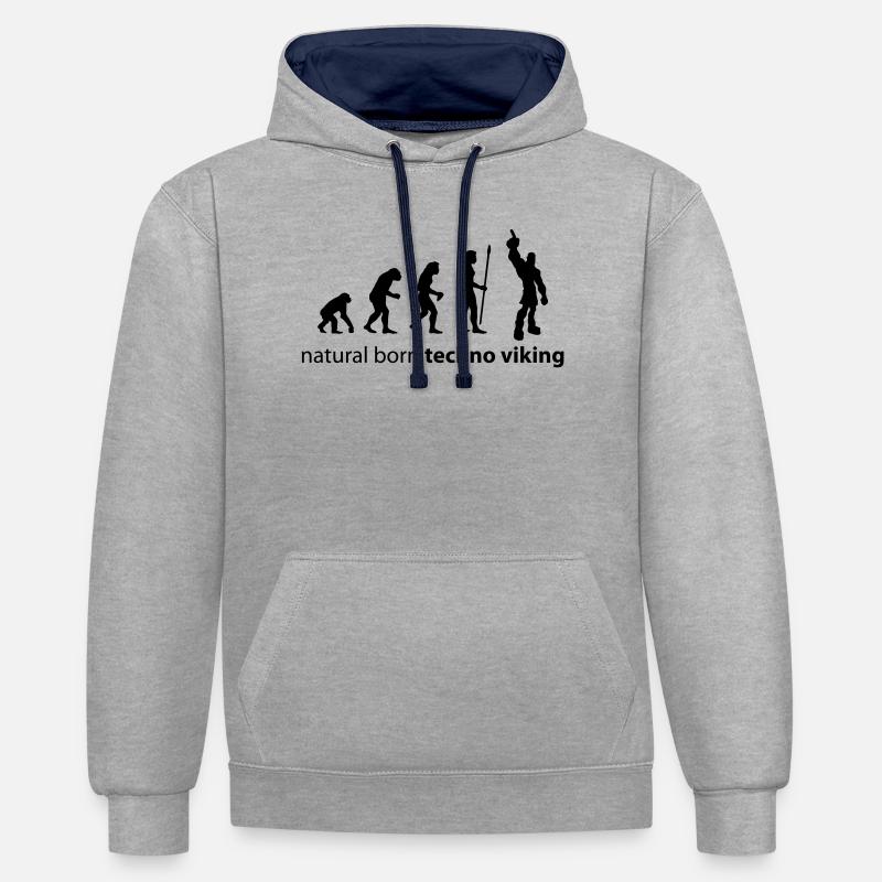 evolution_techno_viking - Sweat à capuche contrasté - gris chiné/bleu marine