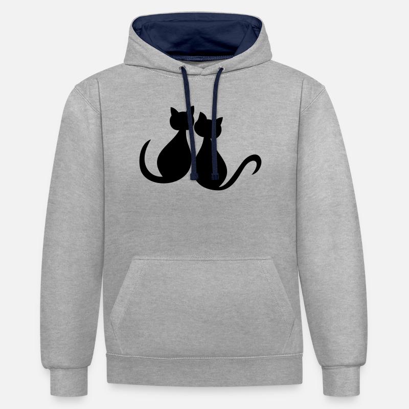 Les chats adorent la Saint-Valentin - Sweat à capuche contrasté - gris chiné/bleu marine