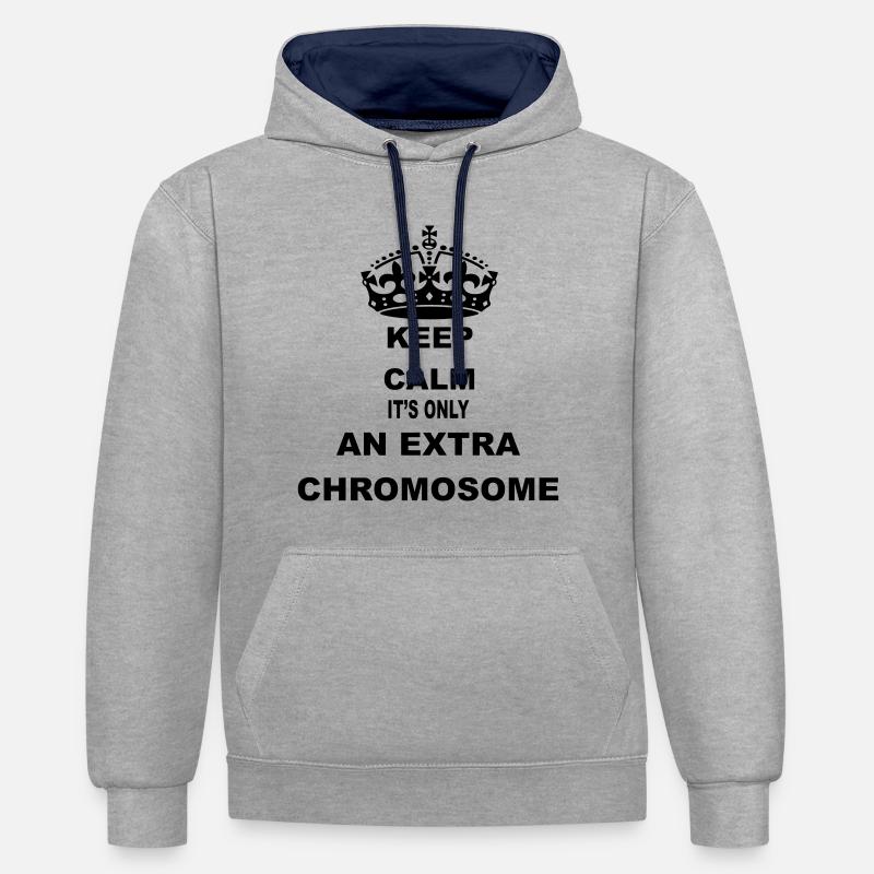 Calmez-vous, c’est juste un chromosome supplémentaire # - Sweat à capuche contrasté - gris chiné/bleu marine