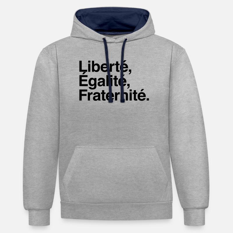 Liberté Egalité Fraternité - Devise République - Sweat à capuche contrasté - gris chiné/bleu marine