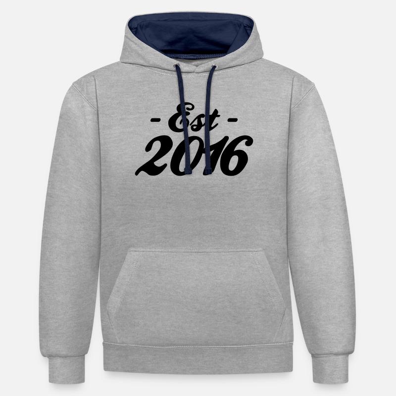 established 2016 - Sweat à capuche contrasté - gris chiné/bleu marine