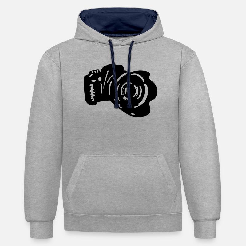 caméra - Sweat à capuche contrasté - gris chiné/bleu marine