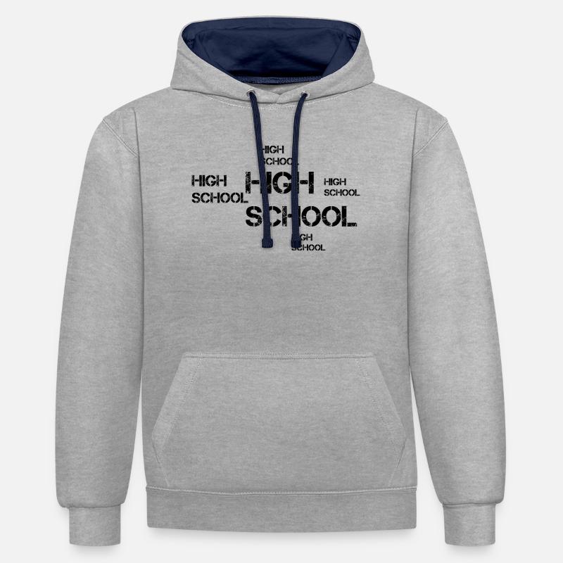 Design d’école secondaire - Sweat à capuche contrasté - gris chiné/bleu marine