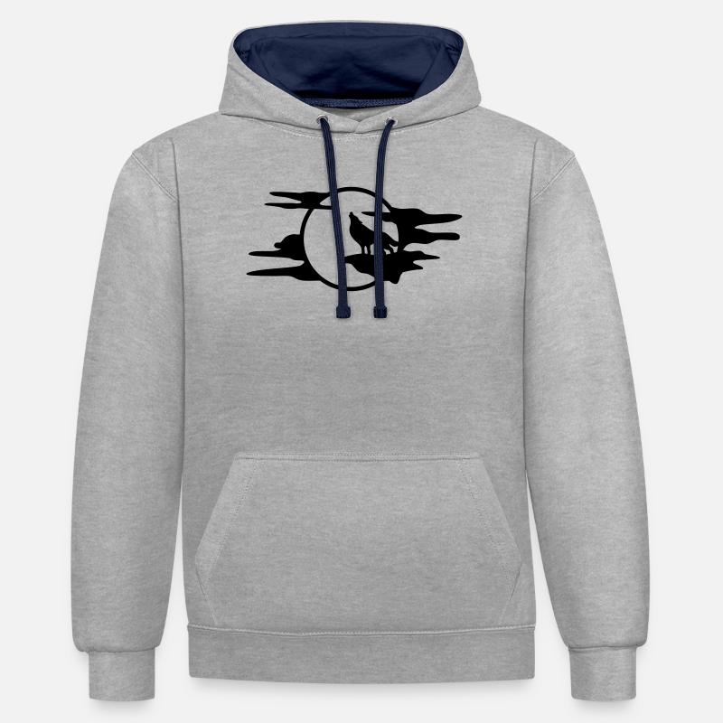Le loup noir - Sweat à capuche contrasté - gris chiné/bleu marine