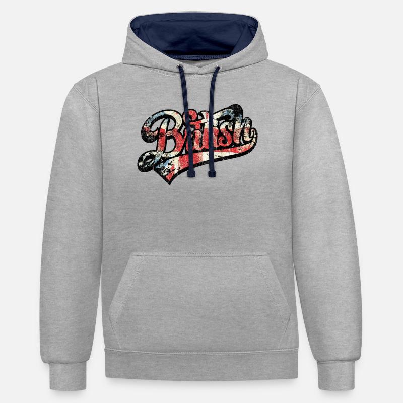 British Pride Distressed Script Tee - Kontrast-Hoodie - Grau meliert/Navy