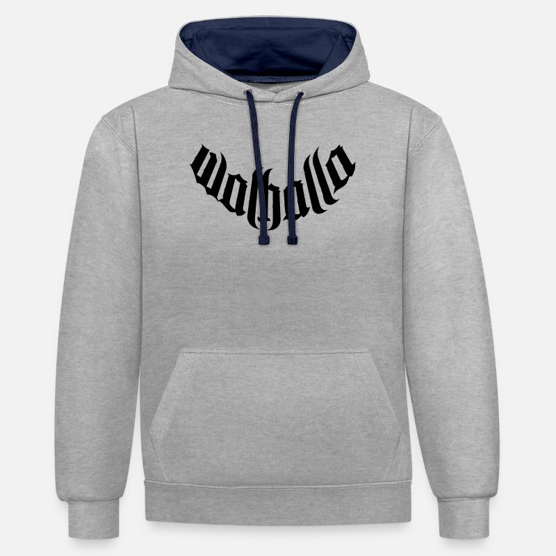 walhalla vikings viking autocollant viking - Sweat à capuche contrasté - gris chiné/bleu marine