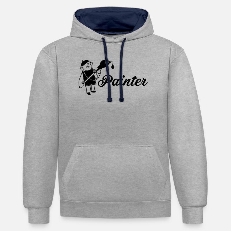 Maler mit Pinsel Text painter - Kontrast-Hoodie - Grau meliert/Navy