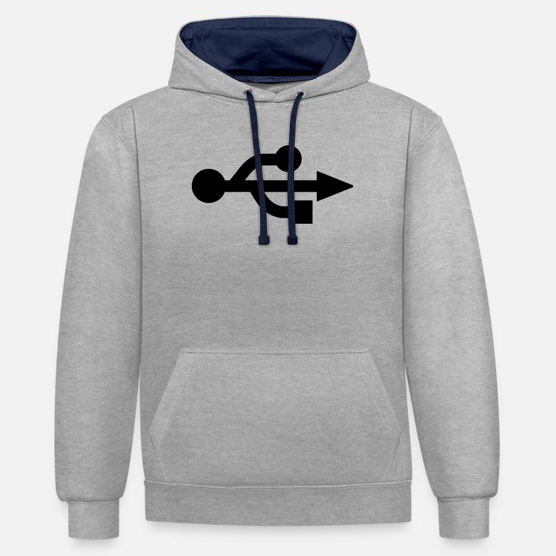 USB Logo - Nerd - Geek - Sweat à capuche contrasté - gris chiné/bleu marine