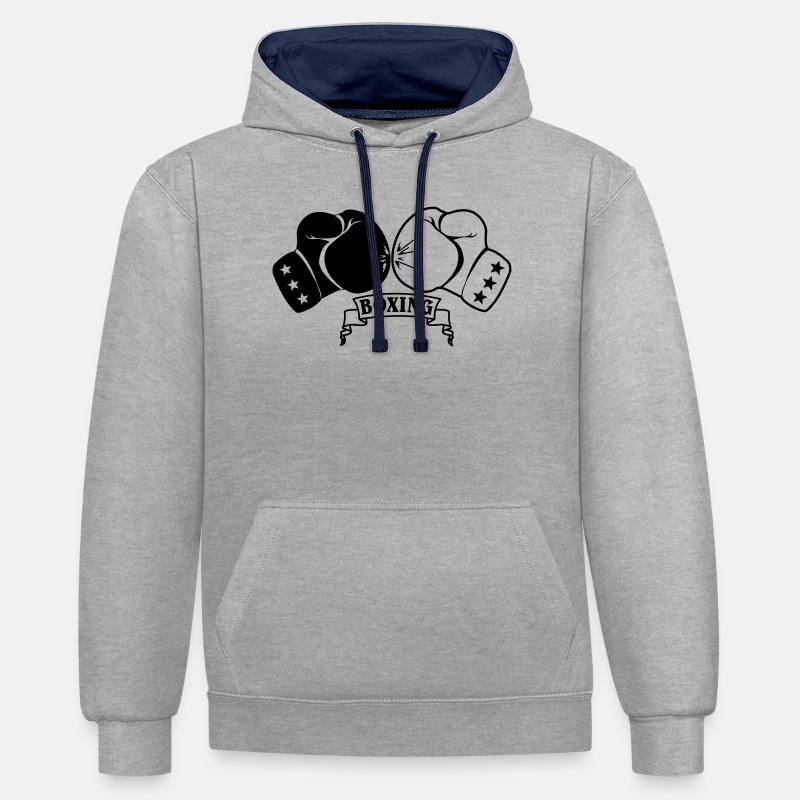 Gants de boxe - Sweat à capuche contrasté - gris chiné/bleu marine