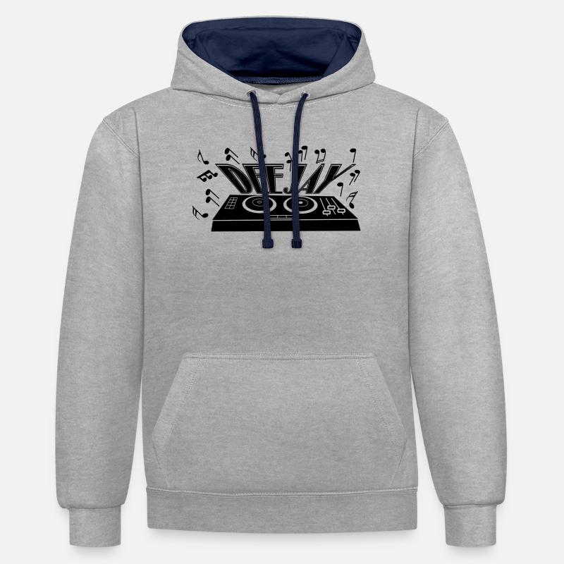 Deejay avec platine et tons - Sweat à capuche contrasté - gris chiné/bleu marine