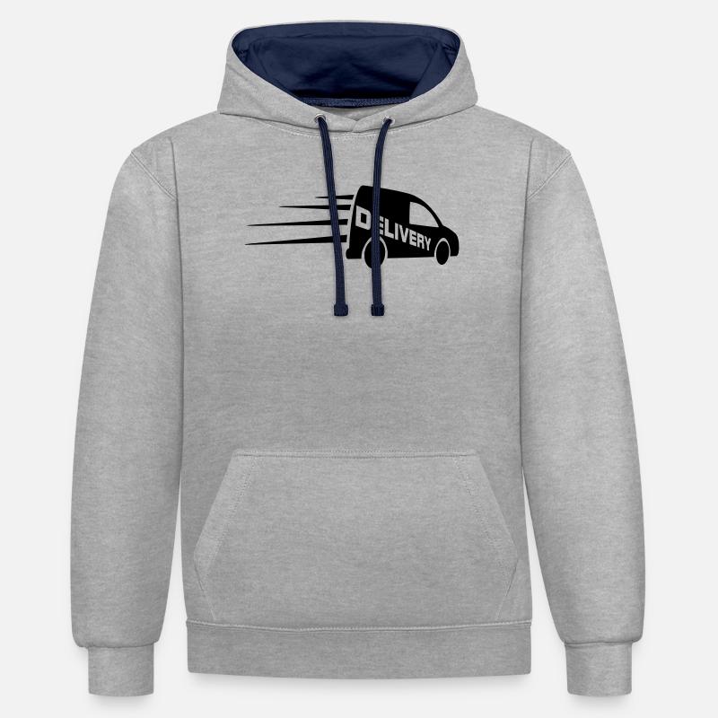 Logo de fourgonnette avec texte découpé - Sweat à capuche contrasté - gris chiné/bleu marine