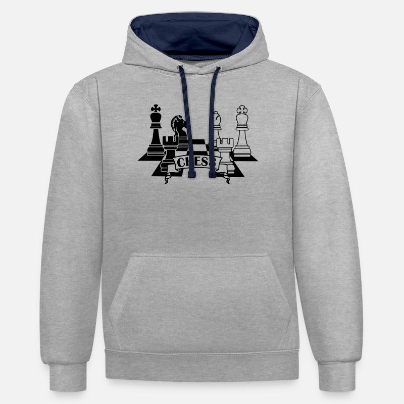 Pièces d’échecs avec texte CHESS - Sweat à capuche contrasté - gris chiné/bleu marine