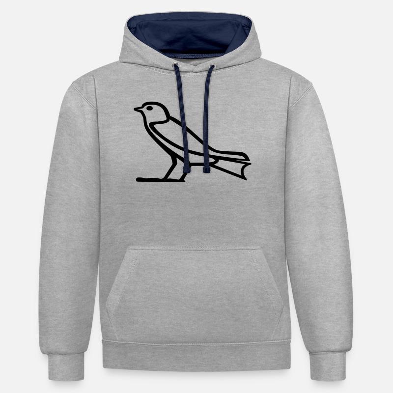 Hiéroglyphe d’oiseau - Sweat à capuche contrasté - gris chiné/bleu marine