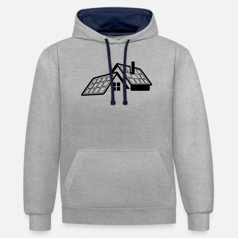 Maison avec panneaux solaires logo transparent - Sweat à capuche contrasté - gris chiné/bleu marine