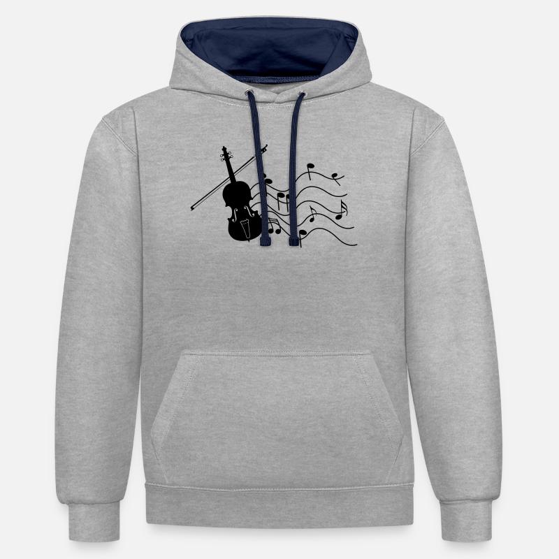Violon avec notes - Sweat à capuche contrasté - gris chiné/bleu marine
