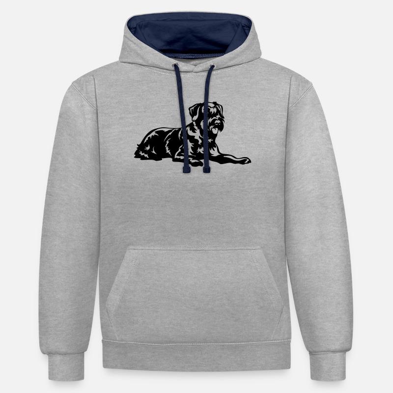 Schnauzer géant - Sweat à capuche contrasté - gris chiné/bleu marine