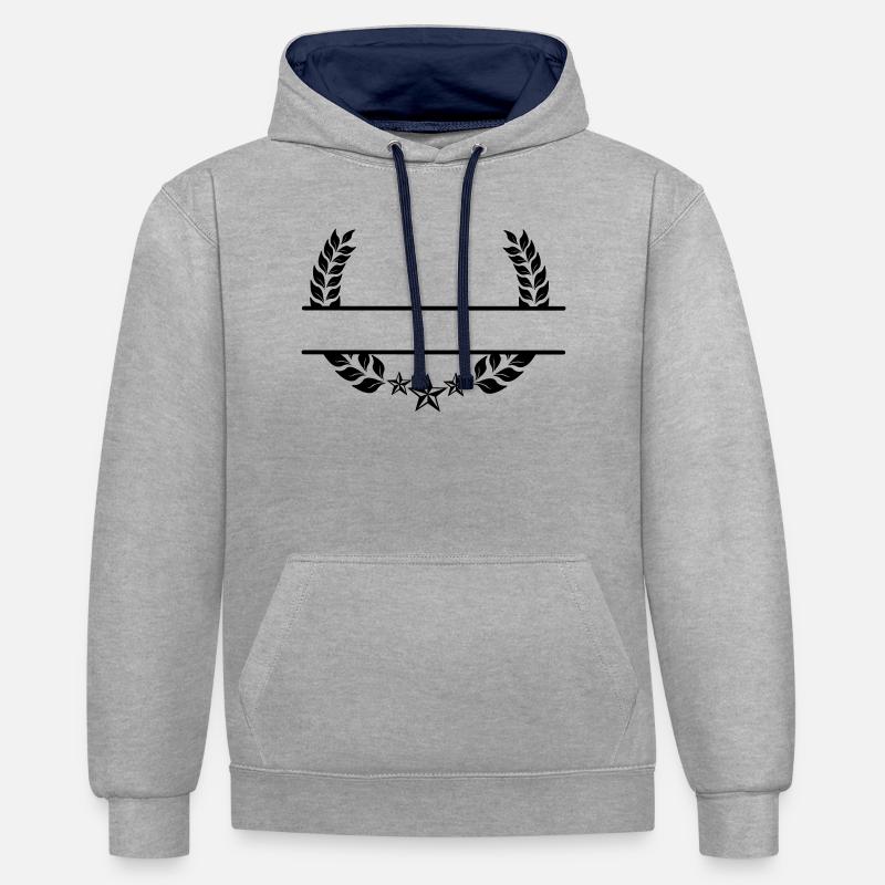 Couronne de laurier sous trois étoiles - Sweat à capuche contrasté - gris chiné/bleu marine