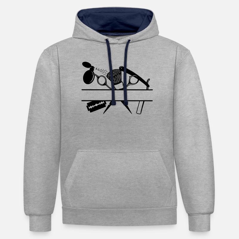 Bannière de texte d’attributs de coiffeurs - Sweat à capuche contrasté - gris chiné/bleu marine