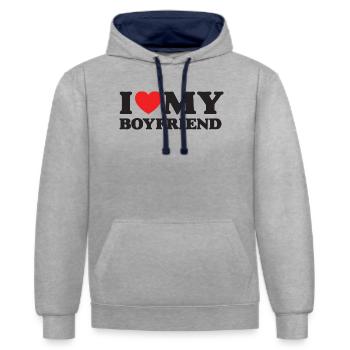 Ich liebe meinen Freund - Kontrast-Hoodie - Grau meliert/Navy - Vorne - Liana (172cm) & Jaron (178cm)