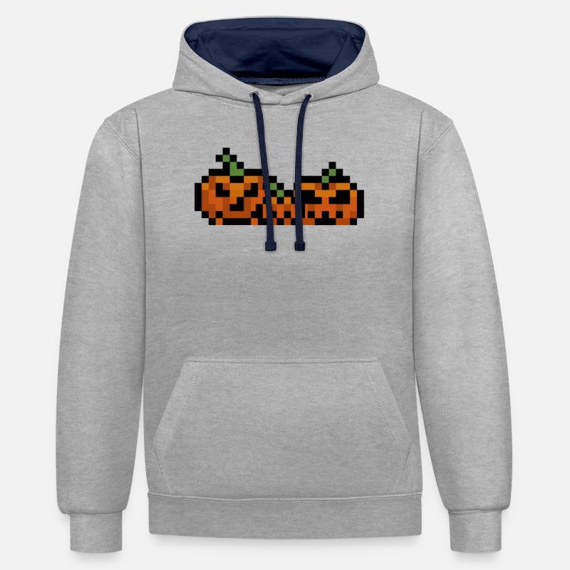 Pixel Pumpkin Retro 8Bit Design - Sweat à capuche contrasté - gris chiné/bleu marine
