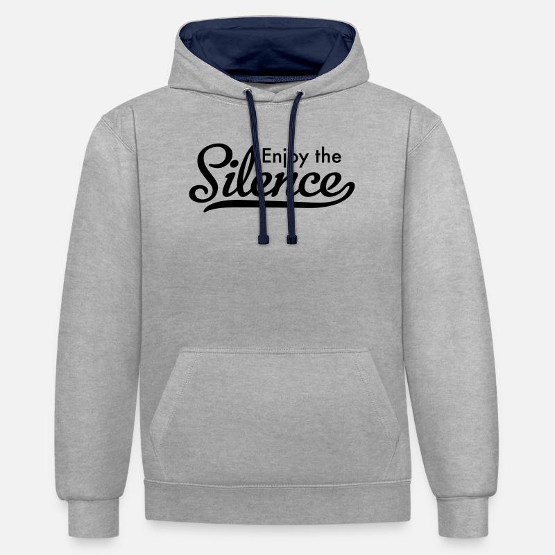 Écoute le silence - Sweat à capuche contrasté - gris chiné/bleu marine